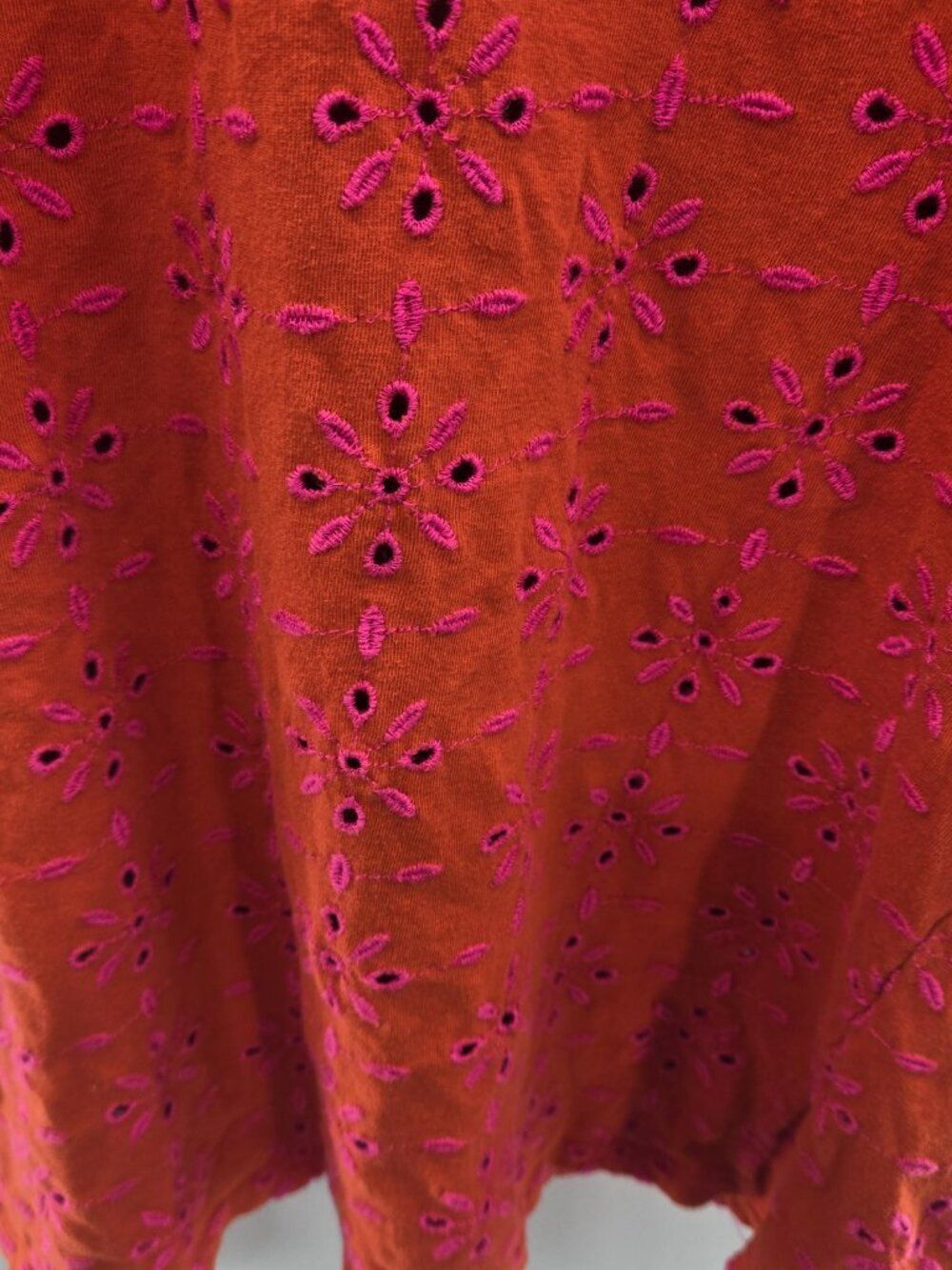 J. Jill Orange Pink Embroidered Eyelet Balloon Sleeve Tunic Blouse Top Small - Picture 11 of 13